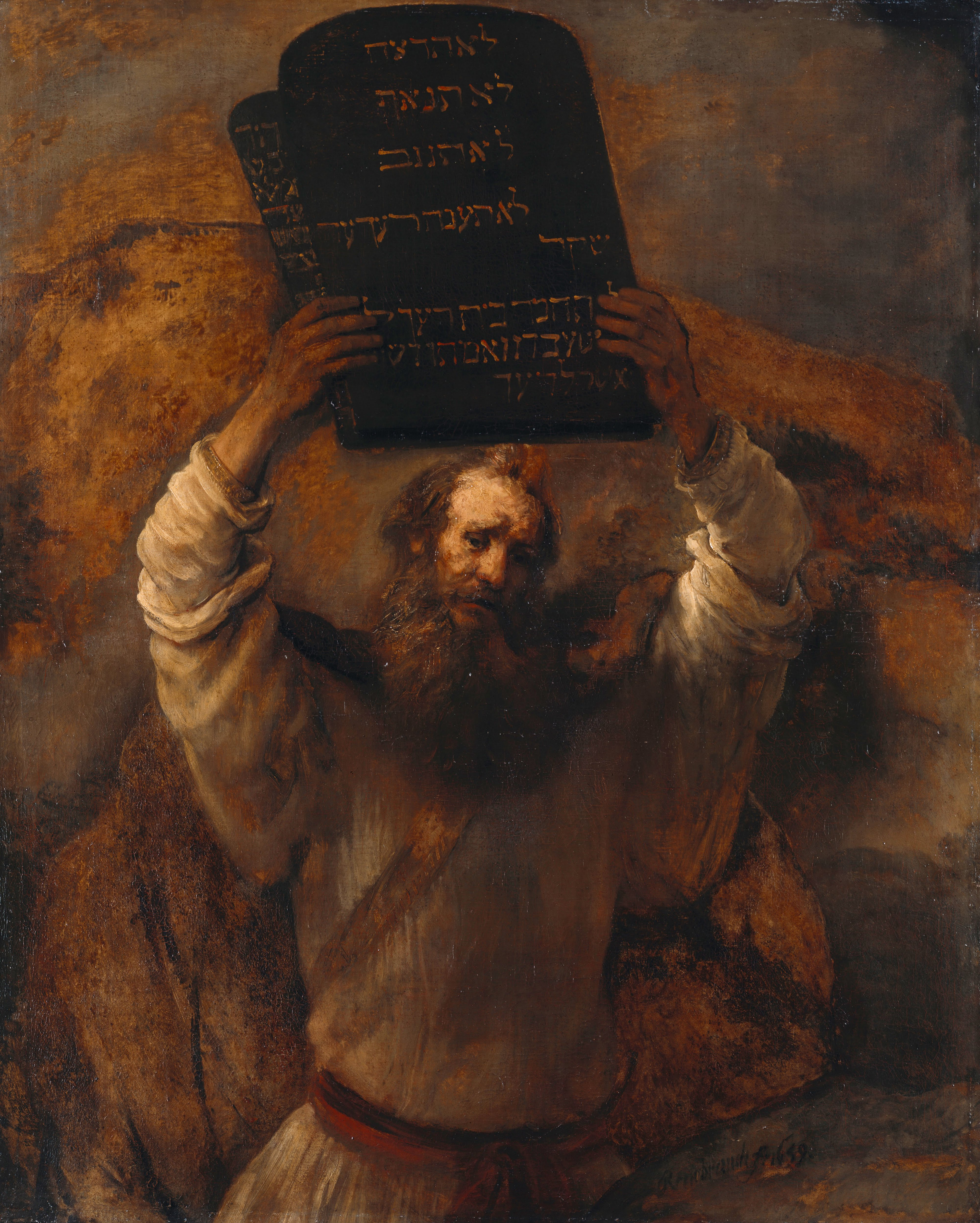Rembrandt - Moïse tenant les tables de la loi avec les dix commandements